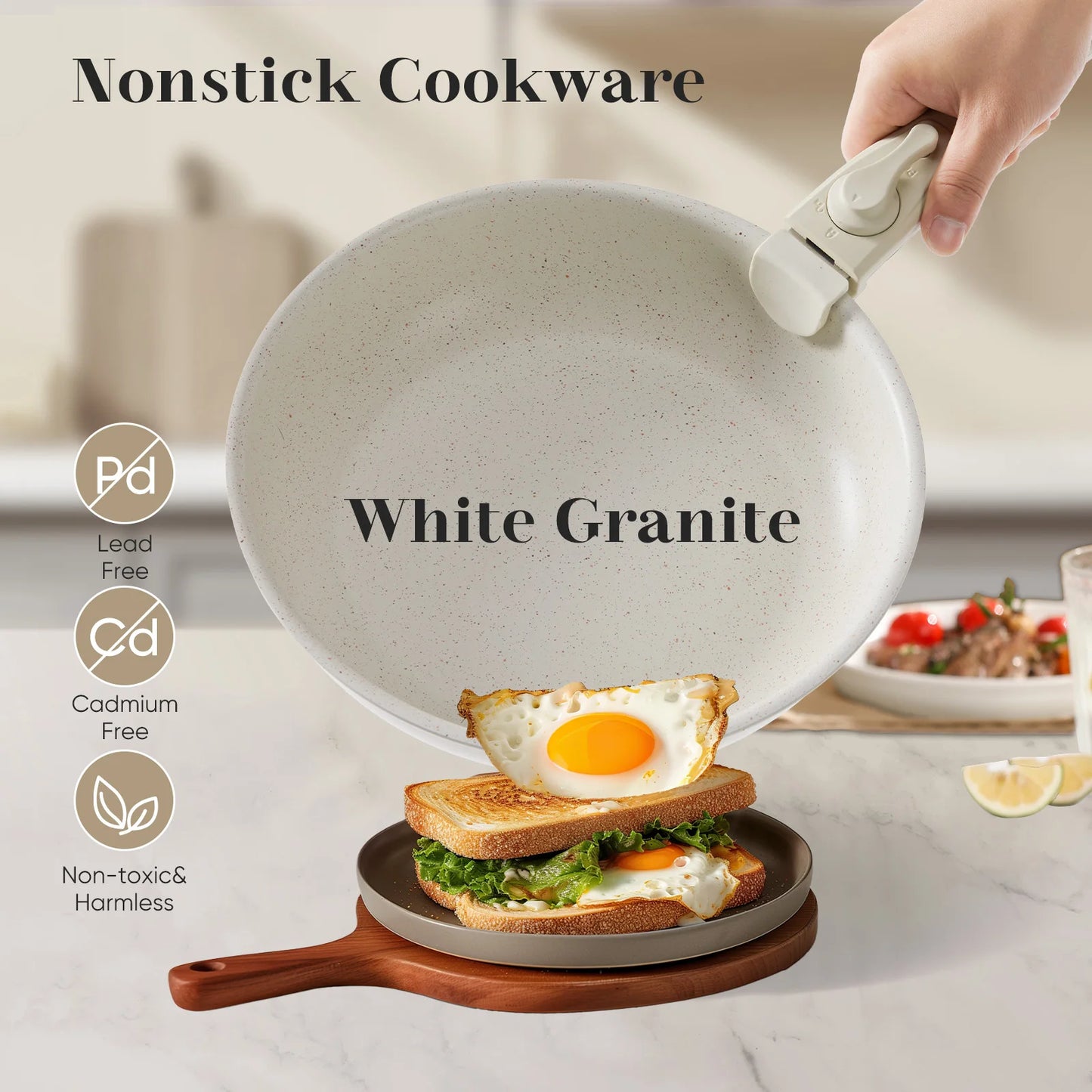 12-Piece Kitchen Cookware with Removable Handle