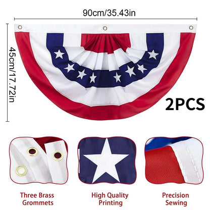 2pcs USA Pleated Half Fan Bunting Flags