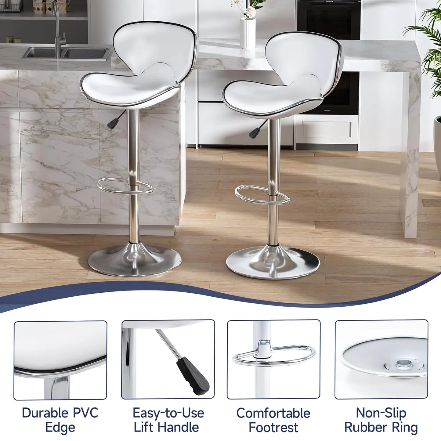 Set of 2 Adjustable, Swivel Barstools
