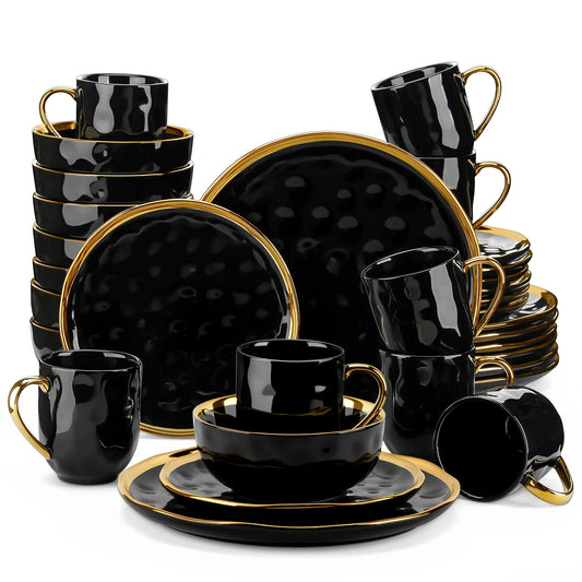 LOVECASA 16 Piece Black Porcelain Dinnerware Set