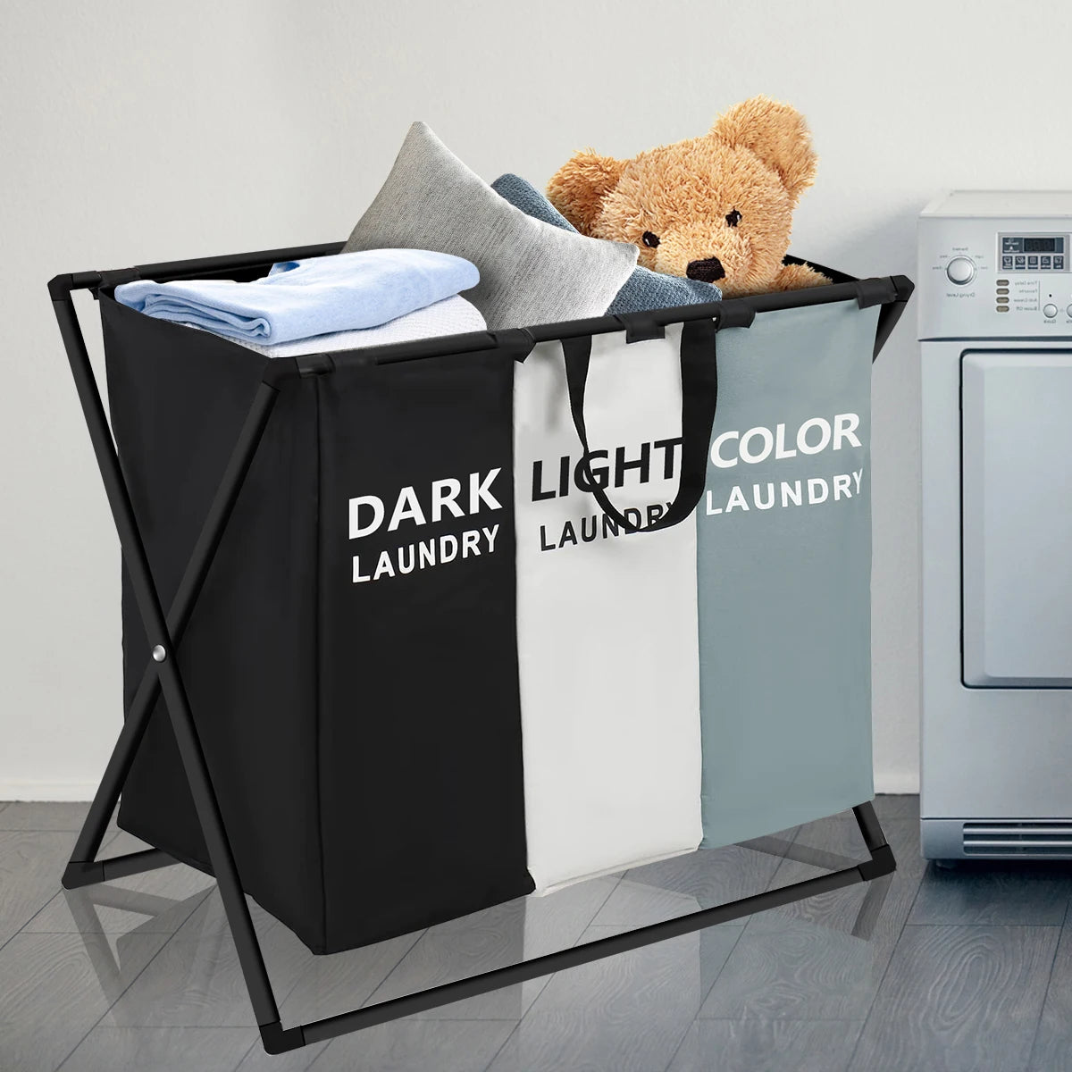 Large 3-Section Divided Laundry Basket