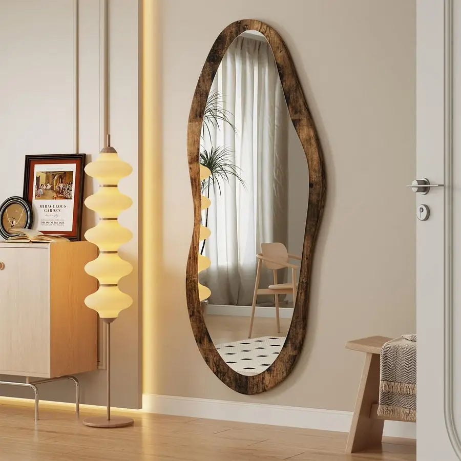 Large Asymmetrical Wood Framed Wall Mirror