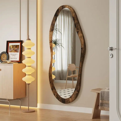 Large Asymmetrical Wood Framed Wall Mirror