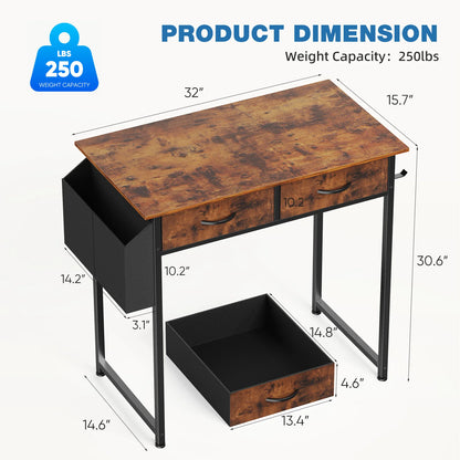 32in Computer Desk with Fabric Storage Drawers