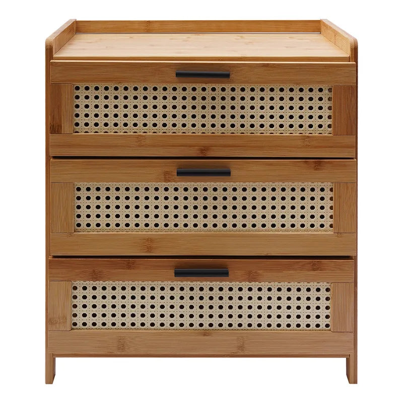 3- Drawer Bamboo Wood Bedside Nightstand
