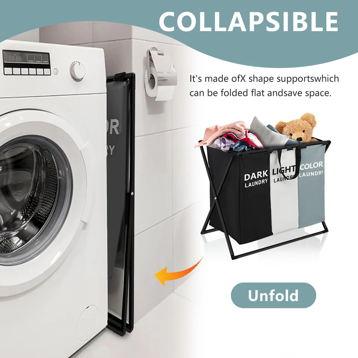 Large 3-Section Divided Laundry Basket