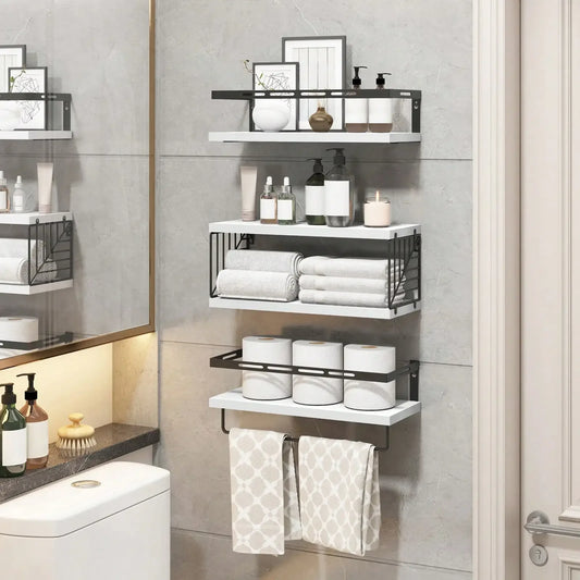 Floating Shelves with Towel Bar