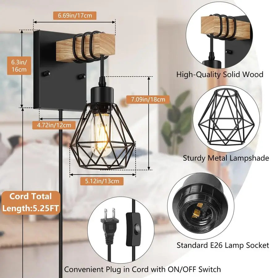 Set of Two Wooden Wall Sconces
