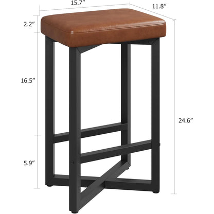 24" Bar Stools with Metal X-Frame & Leather Seats