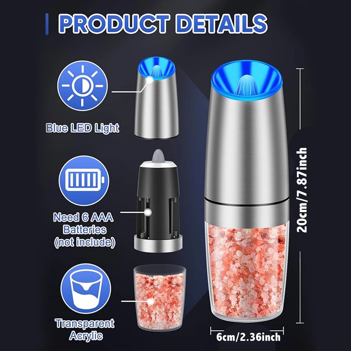 1pc/2pcs, LED Electric Salt And Pepper Grinder
