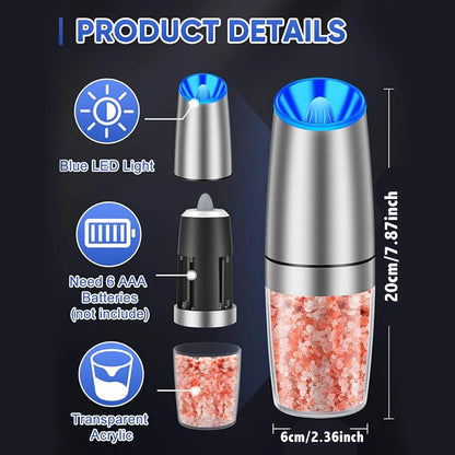 1pc/2pcs, LED Electric Salt And Pepper Grinder