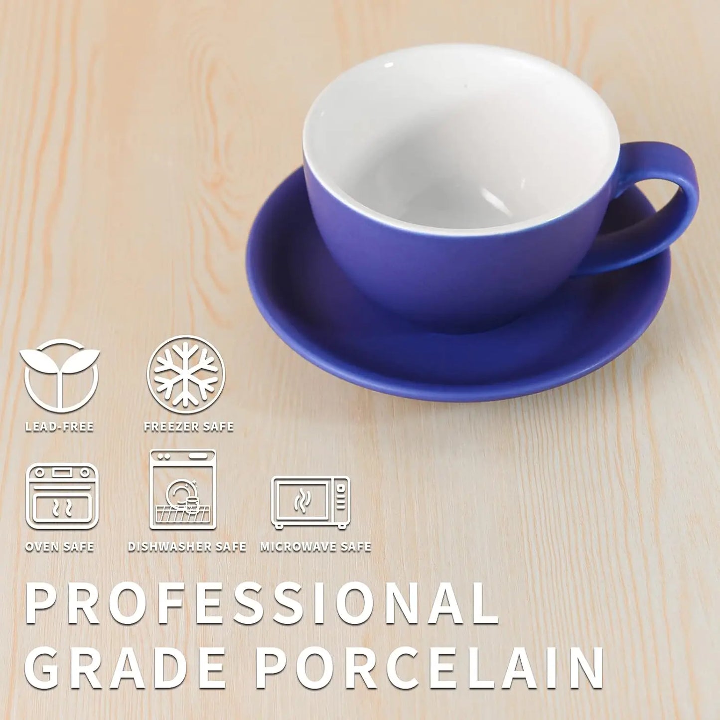 Set of 4 Ceramic Latte Cup and Saucer