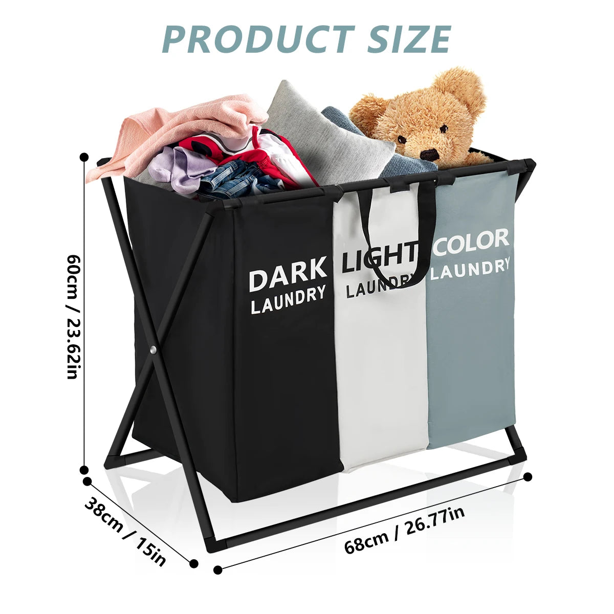 Large 3-Section Divided Laundry Basket