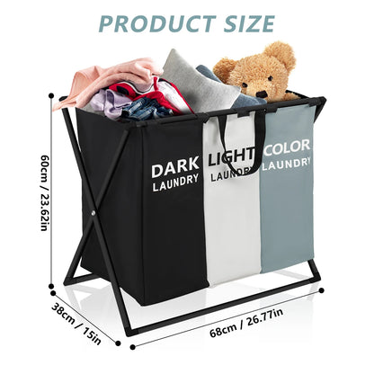 Large 3-Section Divided Laundry Basket