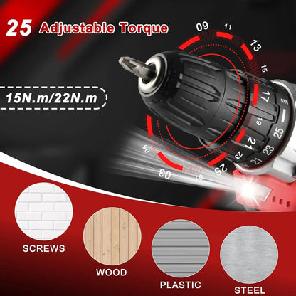 138 Pcs Power Tool Set with 12V Cordless Drill