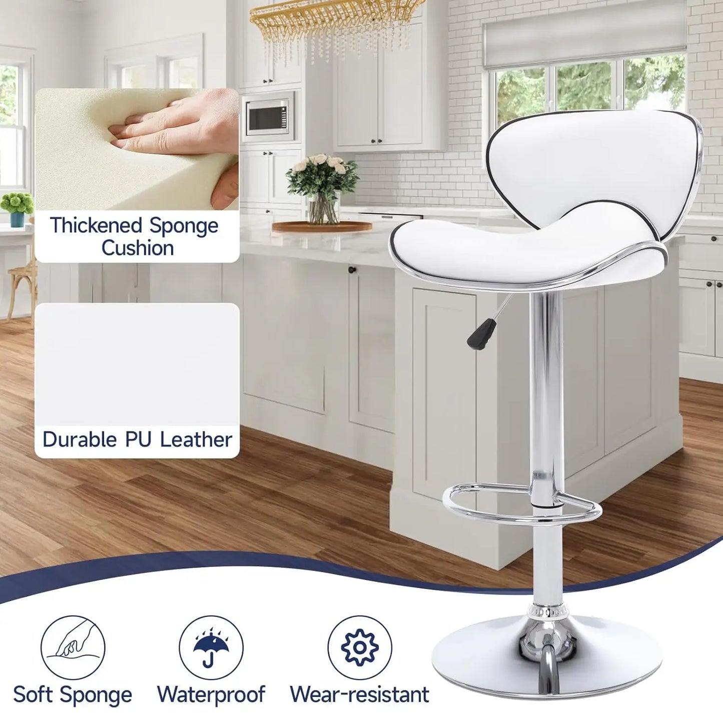 Set of 2 Adjustable, Swivel Barstools