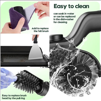 Electric Grill Brush Cleaning BBQ Cleaner Brush Cordless Rechargeable Rotary Adjustable Outdoor Heavy oil Stains Clean Tool