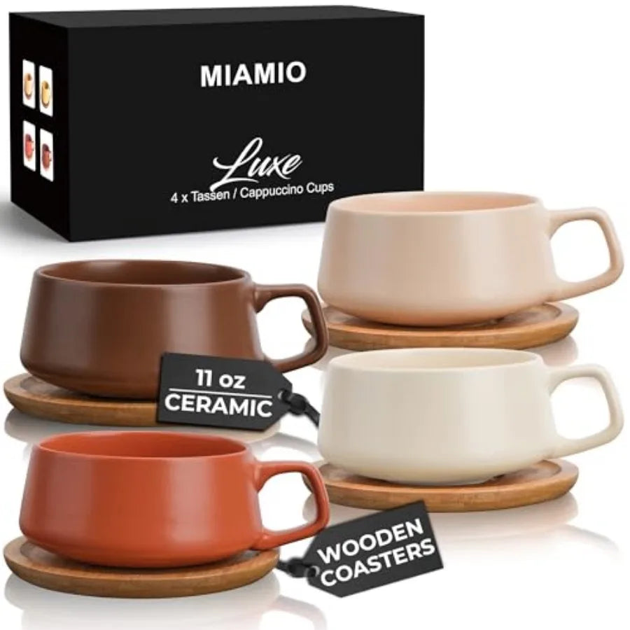 Set of 4 Ceramic Cups and Saucers