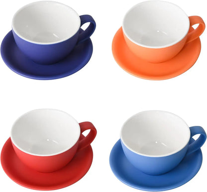 Set of 4 Ceramic Latte Cup and Saucer
