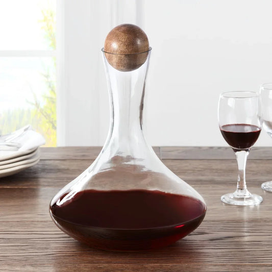 Glass Wine Decanter with Wooden Sphere Stopper