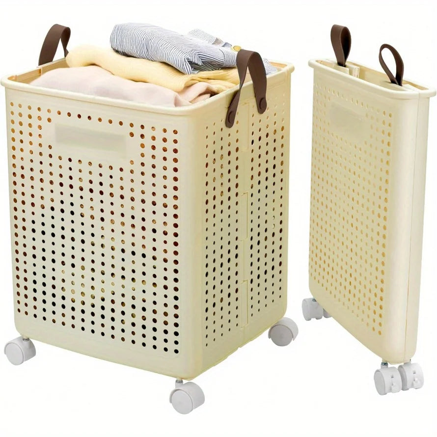 66.5L Foldable Laundry Basket with Wheels