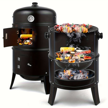 3-in-1 Portable Charcoal Smoker Grill
