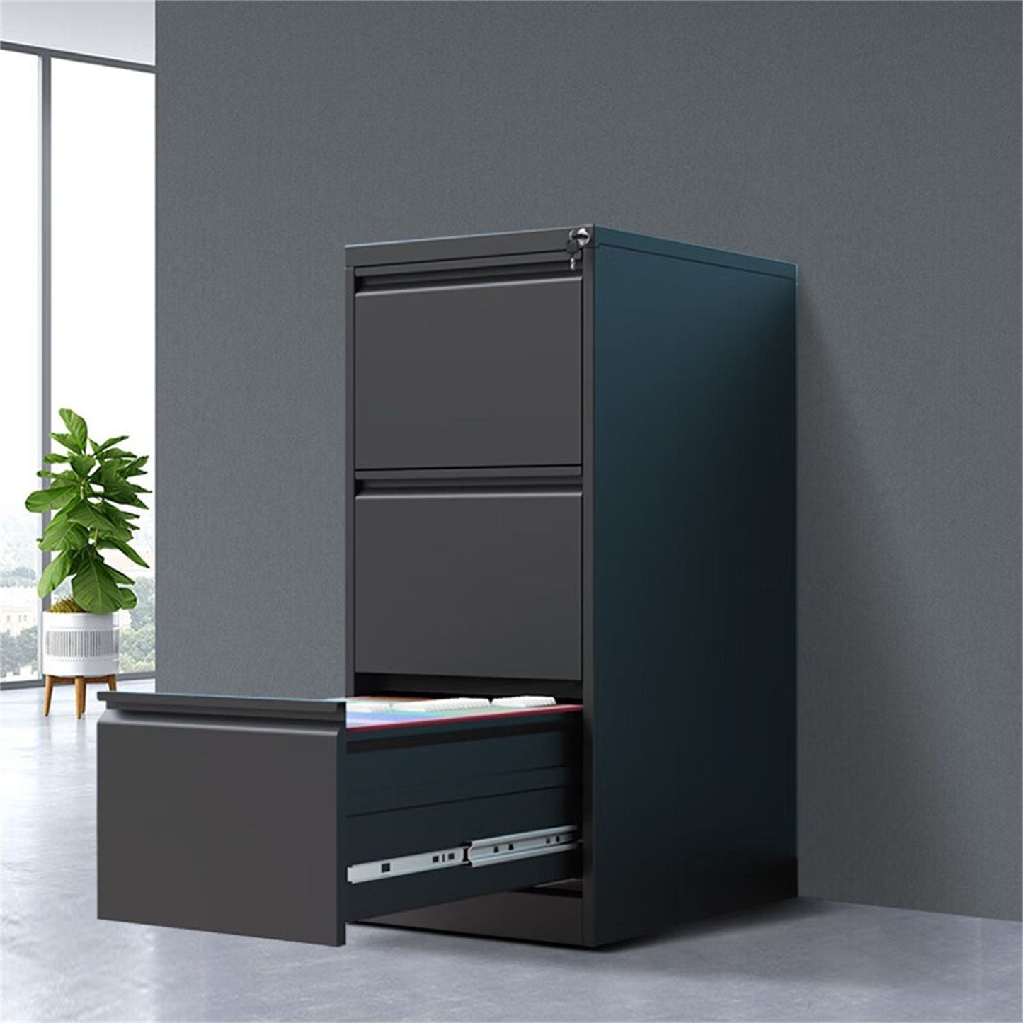 Metal 3 Drawer File Cabinet With Lock