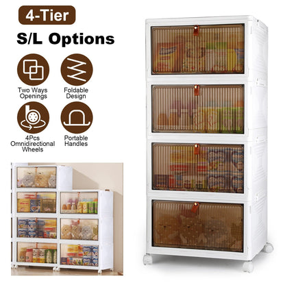 4-Tier Foldable Storage Bins with Wheels