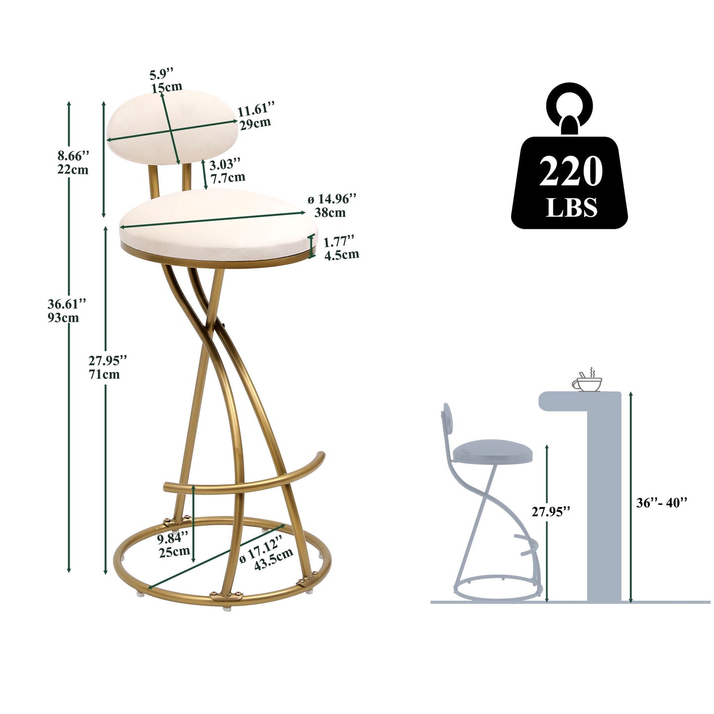 Upholstered Counter Height Barstools With Footrest (Set of 2)
