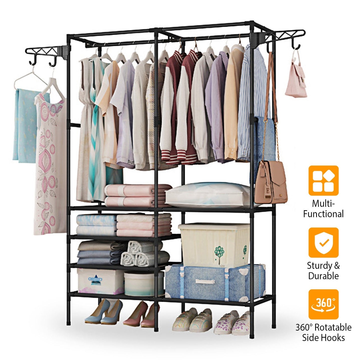 Metal Garment Rack Shoe Clothing Organizer