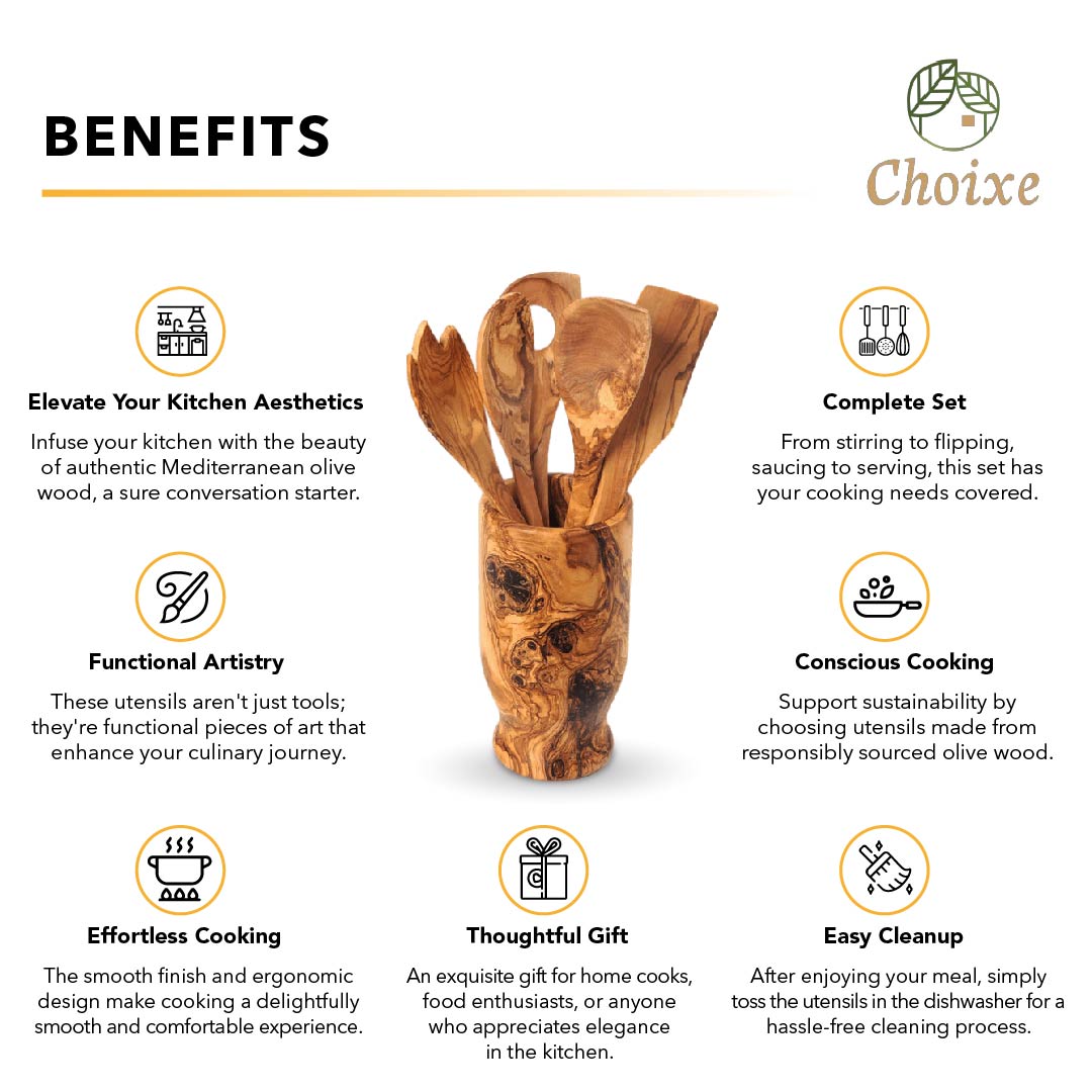 Hand Carved Olive Wood Kitchen Utensil Set
