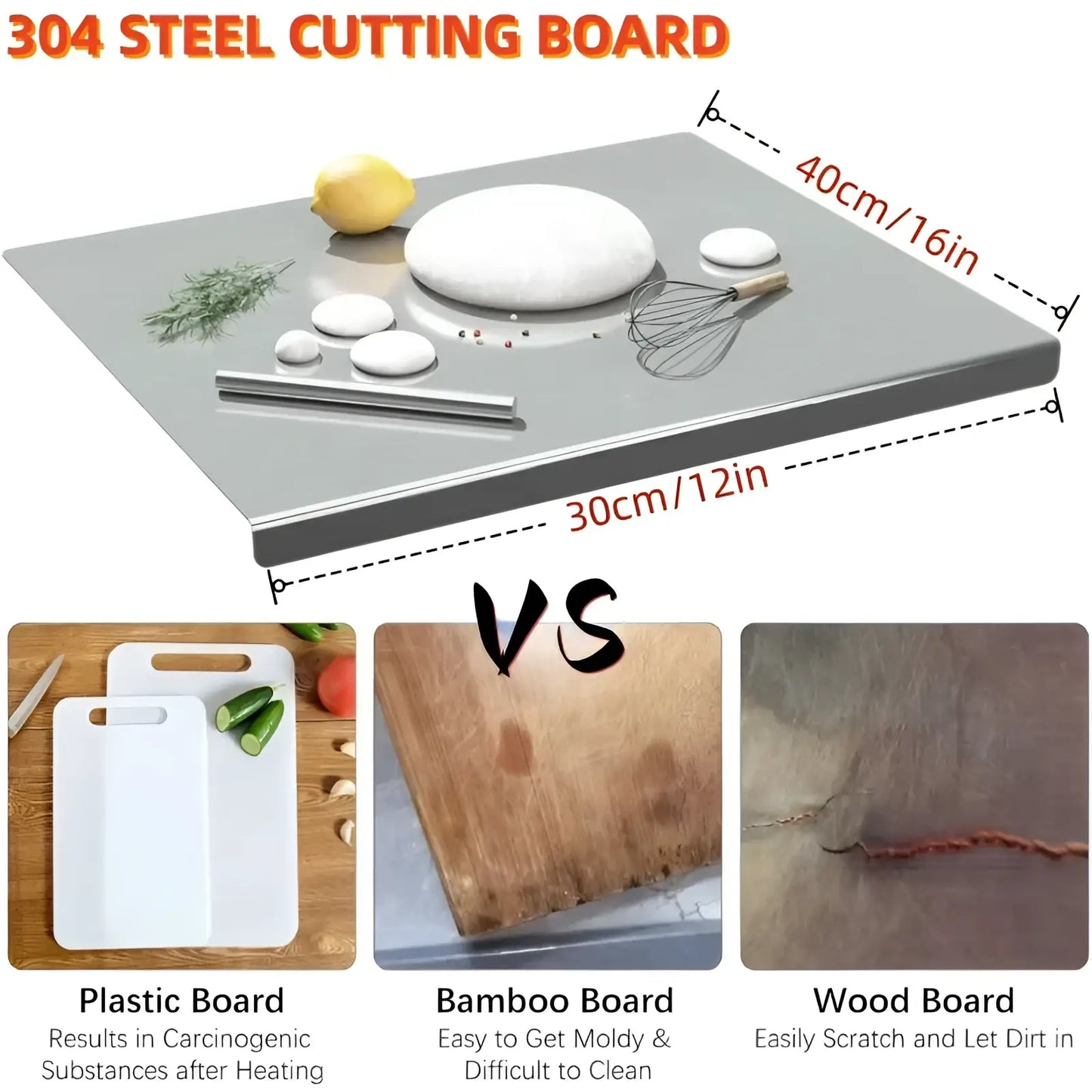Stainless Steel Cutting Board with Lip