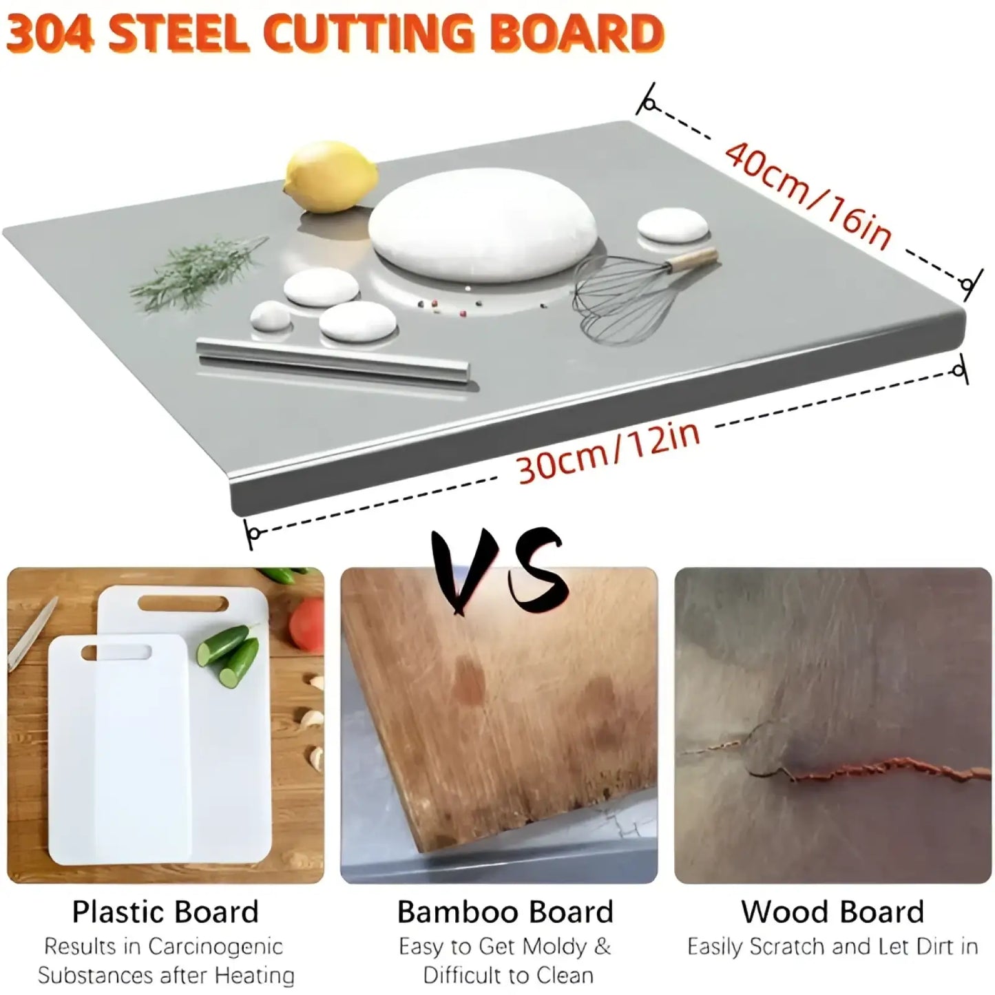 Stainless Steel Cutting Board with Lip